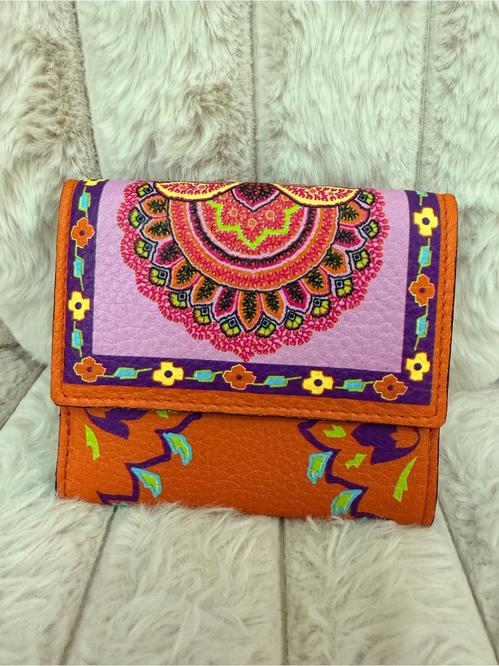 NWOT Etro Milano Bohemian Fold-Over Wallet in Orange & Pink